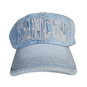 Robin Ruth Cancun Denim Hat Distressed Adjustable Cap Blue Embroidered Tourist